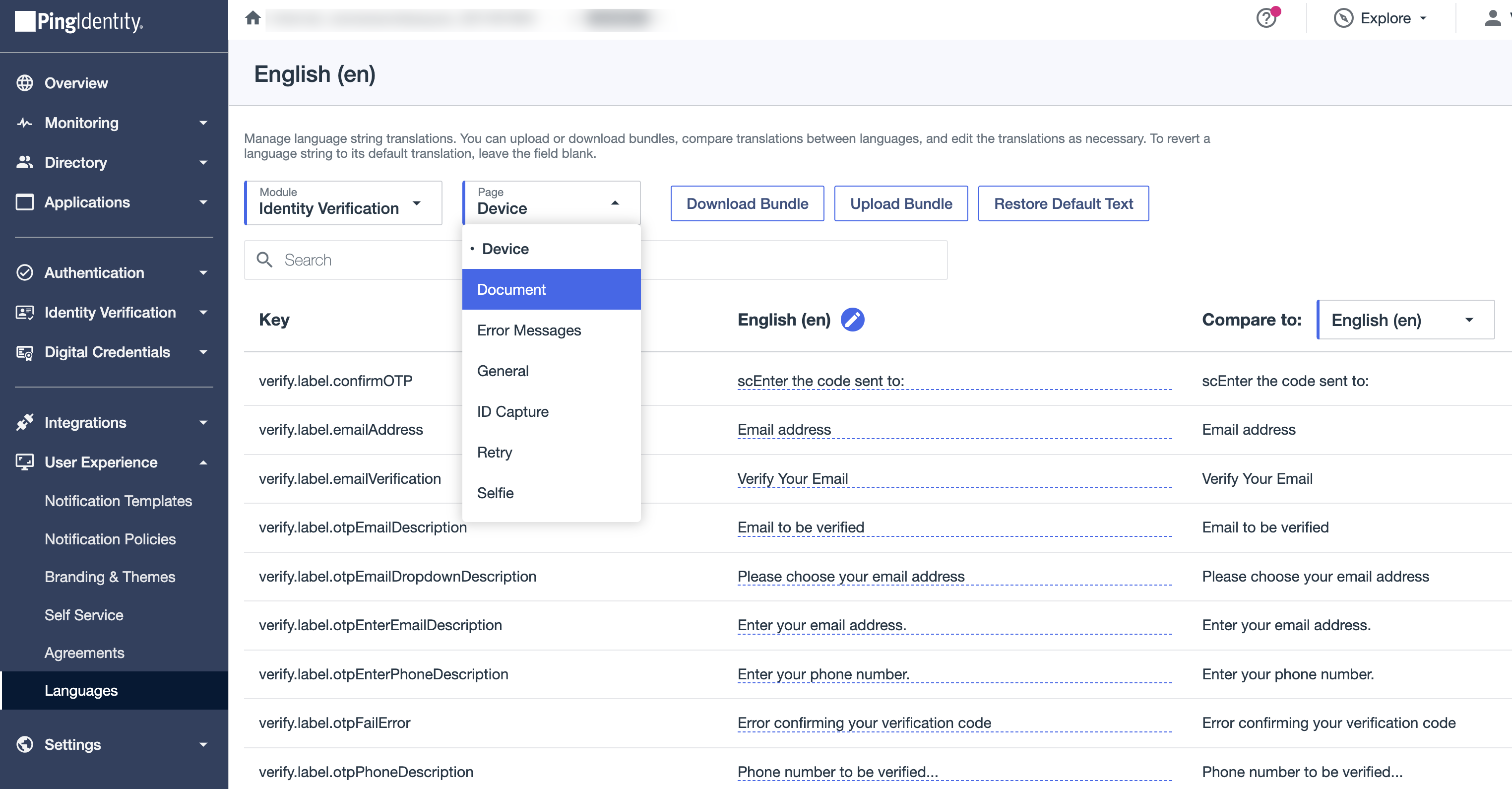 Identity Verification module showing pages.