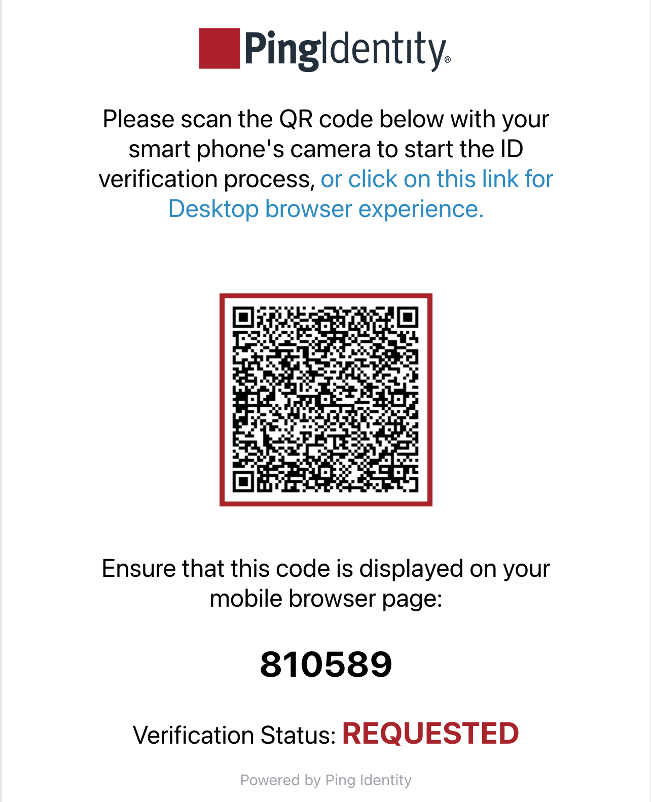 A screen capture of the QR code that you can scan with your mobile device to start the verification process.