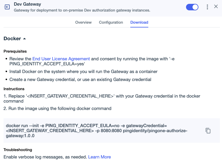 A screen capture of the Authorize gateway Download tab.