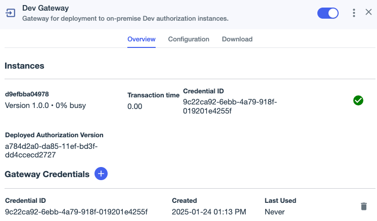 Screenshot showing version details for a healthy gateway instance.