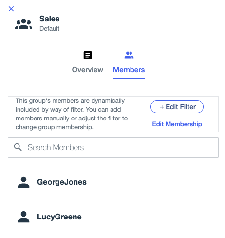 Updated screen capture of the Sales group showing two new members