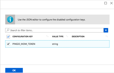 A screen capture of the Configuration Key list showing the Value Type set to string.