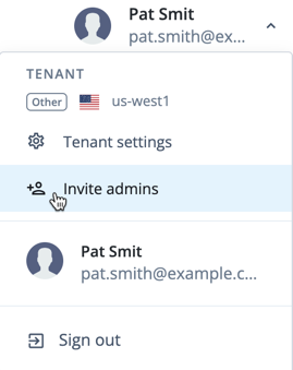 Invite admins link on the tenant menu