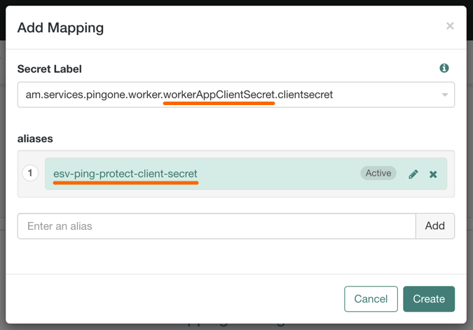 Example mapping of the Client Secret Label Identifier value.