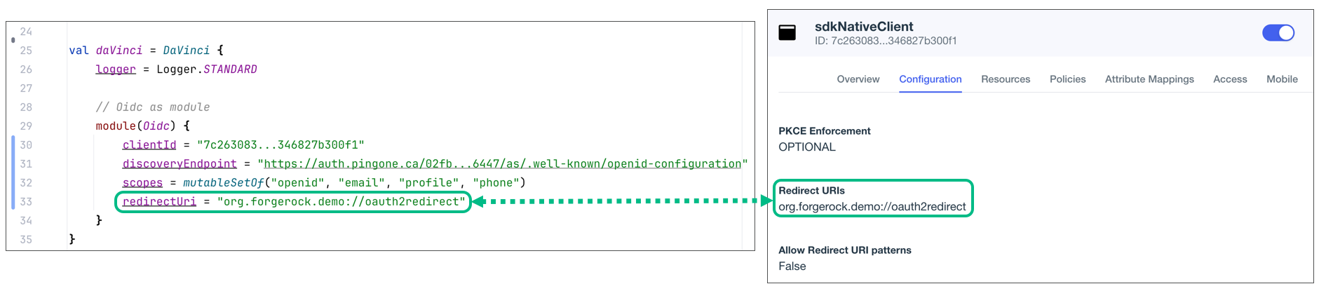 .Match the redirect URIs in the sample app and PingOne configuration