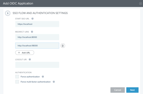 Screen capture showing how to add the Start SSO URL and Redirect URIs.