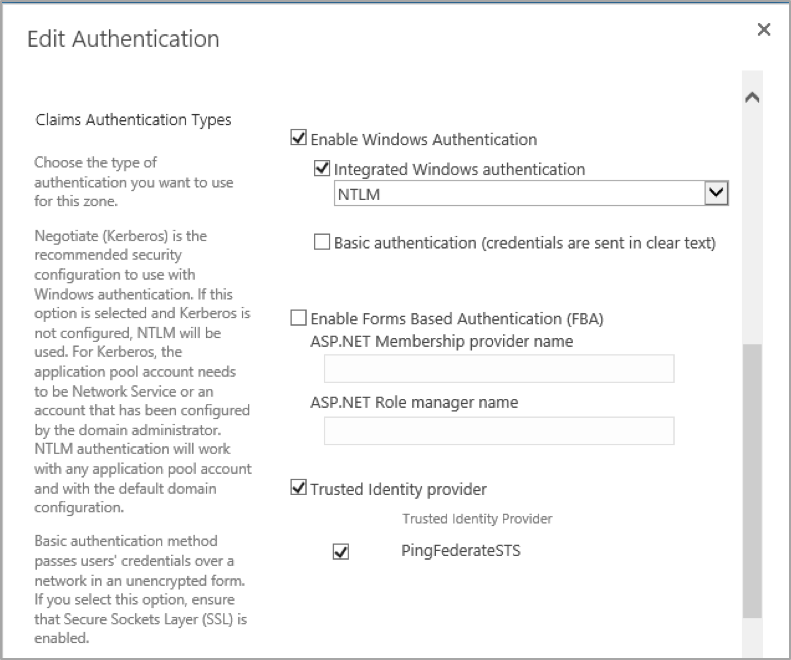 Edit Authentication window in the administrative console.