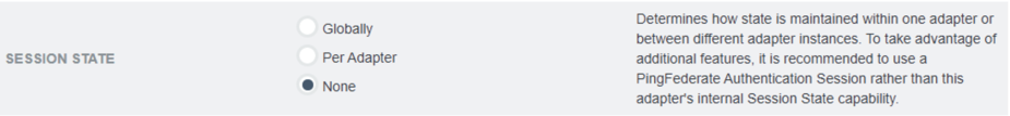 Screen capture that shows the Session State option in the IdP Adapter tab.