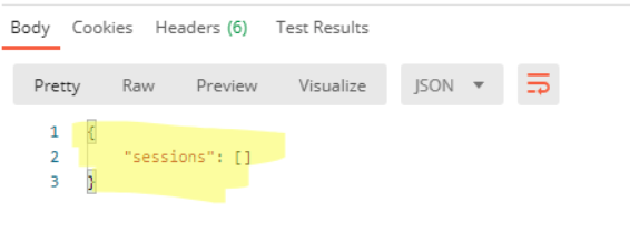 Screen capture showing no sessions in the Body tab after the POST request was issued.