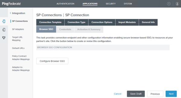 Screen capture of the administrative console on the Browser SSO tab for configuring a browser SSO.